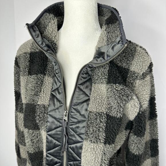 Abercrombie & Fitch Shacket Gray Black Sherpa Zip Up Sweater Jacket Small - Picture 3 of 7